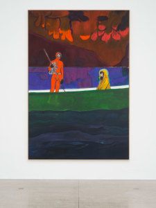 Peter Doig, Spearfisher (Red Moon), 2019, installation view Secession 2019, photo: Hannes Böck, Courtesy the artist and Michael Werner Gallery, New York and London / Bildrecht Vienna, 2019