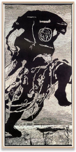 William Kentridge Telephone Woman, 2000, Linolium on Mulberry paper, edition of 25 + 5AP, 223 x 119.1 cm, 87 13/16 x 46 7/8 inches, © William Kentridge, Courtesy Marian Goodman Gallery