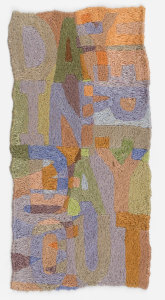 Raquel Ormella, In the small gaps of the day so I don’t notice the length of the accumulated time (detail – Day in, day out) 2021, silk and cotton on linen, 19 x 9 cm, Courtesy of the artist and Milani Gallery, Brisbane