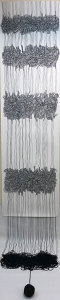 Evi Kirmakidou, Knot- bindings, Paper, ink, wool yarn, 70 x 250 cm