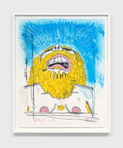 Carroll Dunham, Untitled, Dec. 11, 2019, 2019, Monotype in watercolor and pencil on Lanaquarelle paper, 39 5/8 x 32 inches (100.6 x 81.3 cm), Framed: 43 7/8 x 36 inches (111.4 x 91.4 cm), © Carroll Dunham, Courteys the artist and David Zwirner Gallery