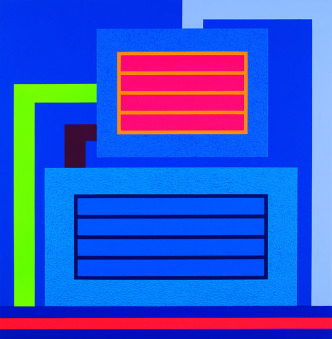 Peter Halley, Rainbow Six, 2010, Acrylic, Fluorescent Acrylic & Roll-a-Tex on Canvas. Collection of Scott and Margot Ziegler, Barbara Museum of Art Archive