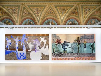 Sigmar Polke, Die Trennung des Mondes von den einzelnen Planeten, 2015 / Zirkusfiguren, 2005, Pinault Collection, Installation view at Palazzo Grassi, 2016, Photo: Matteo De Fina, © The Estate of Sigmar Polke by SIAE 2016