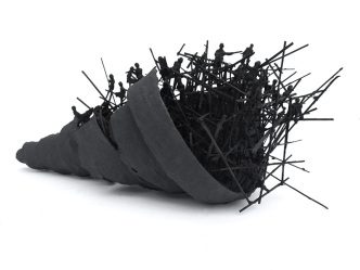 Walid Siti, The Black Tower, 2016, Plastic figurines, paper, acrylic, plaster, twigs, 35x50x35cm, Edition of 3, each unique, © Courtesy of the artist and Zilberman Gallery-Istanbul/Berlin