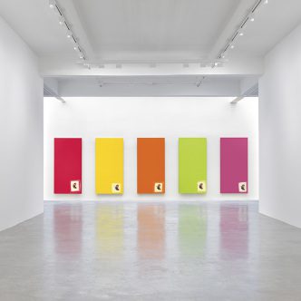 Michel Majerus, Untitled, 1996, Enamel and silkscreen on aluminum, five parts, Each: 250 x 125 cm, ©Michel Majerus Estate, Courtesy Matthew Marks Gallery