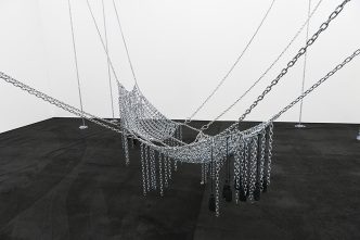 Monica Bonvicini, Chain Leather Swing, 2009, Installation view at BALTIC Centre for Contemporary Art, Gateshead, Courtesy the artist and Galleria Raffaella Cortese-Milan