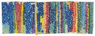 Alma Woodsey Thomas, Untitled, c. 1968. Synthetic polymer paint and pressure-sensitive tape on cut-and-stapled paper, 48.6 x 130.8 cm, The Museum of Modern Art-New York, Gift of Donald B. Marron, 2015