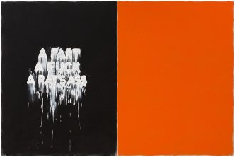 Mel Bochner , A Fart..., 2016, Oil on canvas, in two parts, each: 121.9 x 91.4 cm, overall: 121.9 x 182.9 cm, Courtesy Peter Freeman, Inc.-New York/Paris