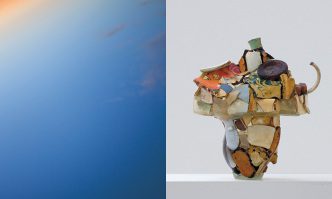 Left: Edgar Leciejewski, Horizon 1 (Fettgerüst) (detail), 2014, Colour print. Right: Edgar Leciejewski, Rocket 16, 2014–15, Glass, porcelain, ceramic, animal teeth. Courtesy the artist and Fogo Island Arts