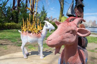 Nari Ward, Goats on Wheel 8, Photo: KatieDennyHorowitz, Socrates Sculpture Park Archive