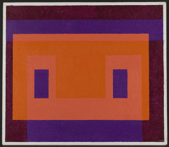 Josef Albers, Variant/ Adobe, Orange Front, 1948–58, Oil on Masonite, 59.6 × 68.5 cm, The Solomon R. Guggenheim Foundation, Gift, The Josef and Anni Albers Foundation in honor of Philip Rylands for his continued commitment to the Peggy Guggenheim Collection 97.4555, © 2017 The Josef and Anni Albers Foundation/Artists Rights Society (ARS)-New York