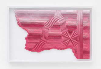 Daniel Arsham, Nanzen-ji Pink Gradient, 2017, Colored sand, resin, paint, 177.8 x 114.3 x 7.6 cm, Exhibition View of Angle of Repose at Perrotin Paris, Photo: Claire Dorn, Courtesy Perrotin