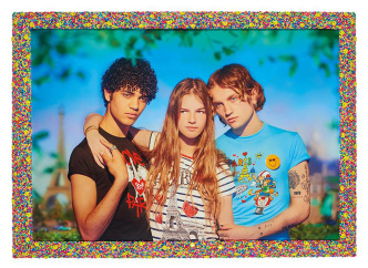 Pierre et Gilles, Love From Paris (Nassim Guizani, Angèle Metzger, Lukas Ionesco), 2016, Framed hand-painted photograph, 50 3/8 × 69 1/4 in, © Pierre et Gilles, Courtesy Galerie Templon Paris/Bruxelles