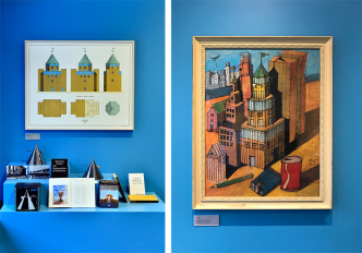 Left & Right: Exhibition view: Aldo Rossi, The Architecture and Art of the Analogous City, 2018 at Princeton University School of Architecture, Courtesy Princeton University