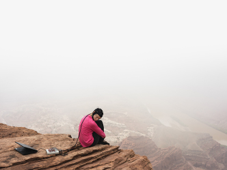 Lucas Foglia, Kate in an EEG Study of Cognition in the Wild, Strayer Lab, University of Utah, Utah, © Lucas Foglia / Courtesy of Michael Hoppen Gallery