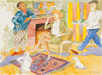 Robert Colescott, Tea for Two, 1980, Watercolor and graphite on paper, 22 1/4 x 29 7/8 inches, © Estate of Robert Colescott/Artists Rights Society (ARS)-New York, Courtesy Blum & Poe Gallery