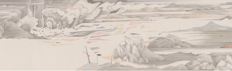 Hao Liang, Streams and Mountains without End (Detai), 2017, Ink and color on silk, 42.4 × 1,004 cm, © Hao Liang, Courtesy Gagosian Gallery