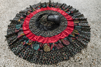 Lydia Dambassina, Untitled (Detail), fabric skirt boxing glove, 150cm diameter, © Lydia Dambassina, Photo: Manolis Baboussis, Courtesy Lydia Dambassina