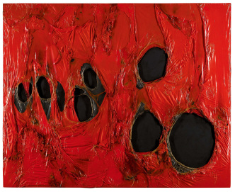 Alberto Burri, Rosso Plastica, 1963, Tornabuoni Art, Other Materials, Plastic, acrylic, vinavil and combustion on canvas