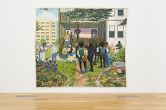 Kerry James Marshall, Garden Party, 2004-2013, Acrylic and collage on canvas banner, 274 x 325 cm, Photo: Blaine Campbell, Courtesy Rennie Museum