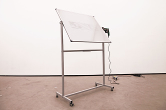 Cem Örgen, Ceremony, 2018, Cnc engraved white board, drill with timer, 190 x 150 x 50 cm, © the artist, Courtesy Zilberman Gallery