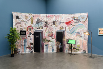 Laure Prouvost, Swallow me, From Italy to Flander, a tapestry, 2015, Tapestry, 200 x 462 cm, Courtesy of the artist and Nathalie Obadia (Paris / Brussels), carlier | gebauer (Berlin), Lisson Gallery (London / New York)