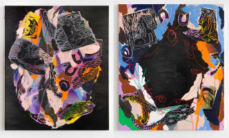 Left: Adam Saks, Hidden Path III, 2018, Oil on canvas, 180 x 150 cm, © Adam Saks, Courtesy the artist and Meliksetian|Briggs Gallery. Right: Adam Saks, Hidden Path II, 2018, Oil on canvas, 180 x 150 cm, © Adam Saks, Courtesy the artist and Meliksetian|Briggs Gallery