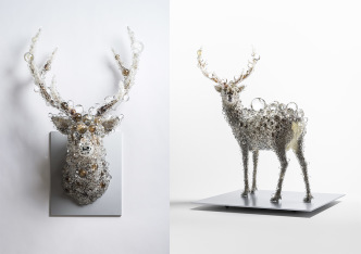 Left: Kohei Nawa, PixCell-Deer#50, 2017, Mixed media, © Nobuta Omote/SANDWICH, Courtesy Scai The Bathhouse. Right: Kohei Nawa, PixCell-Deer#49, 2017, © Nobuta Omote/SANDWICH, Courtesy Scai The Bathhouse