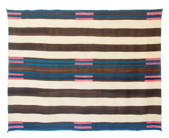 A Classic Second Phase Chief’s Blanket with Manchester Bayeta, Navajo, circa 1840, 56” long x 72” wide, Photo: Joshua Baer, ©2018 Joshua Baer & Company-Santa Fe, All rights reserved