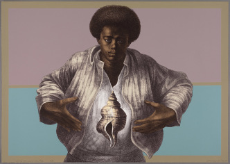 Charles White, Sound of Silence, 1978, Printed by David Panosh, Published by Hand Graphics Ltd, Color lithograph on paper, 63.8 × 89.7 cm, The Art Institute of Chicago. Margaret Fisher Fund, © 1978 The Charles White Archives