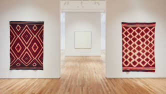 Agnes Martin/Navajo Blankets, Installation view at Pace Gallery, 2018, Courtesy Pace Gallery