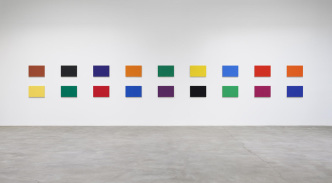 Ellsworth Kelly, Color Panels for a Large Wall, 1978, Oil on Canvas, Overall (each of 18 panels): 121.9 x 174 cm, Installed: 853.4 × 1981.2 cm, Collection of The National Gallery of Art-Washington, Purchased 30/9/2005 with funds provided by The Glenstone Foundation, Mitchell P. Rales-Founder