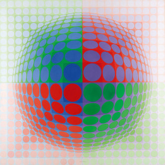 Victor Vasarely (1906–1997), Vega Pal, 1969, Acrylic on canvas, 200 x 200 cm, Musée Unterlinden-Colmar, © VG Bild-Kunst-Bonn 2018, Photo: Staedel Museum