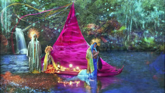 David LaChapelle, A New World, 2017, Hand Painted Negative-Pigment Print , 147,5 x 228,5 cm, Edition of 3 + 2 Aps, © David LaChapelle, Courtesy the artist and Galerie Templon