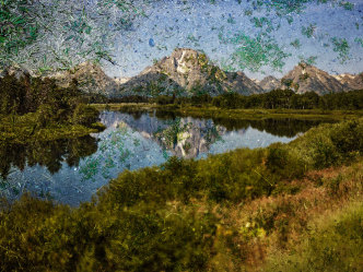 Tent‑Camera Image on Ground: View of Mount Moran and the Snake River from Oxbow Bend, Grand Teton National Park, Wyoming, 2011, Abelardo Morell, Photograph, inkjet print, Courtesy, Museum of Fine Arts, Boston