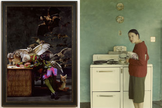 Left: Yinka Shonibare CBE, The Sleep of Reason Produces Monsters (America), 2008, Chromogenic print, 182 x 125.9 cm, Collection of Michael W. Rabkin and Chip Tom, © Yinka Shonibare CBE, Courtesy James Cohan-New York. Right: Christina Fernandez, 1950, San Diego, California, 1995–96, Chromogenic print, 40 × 30.2 cm, The J. Paul Getty Museum-Los Angeles, © Christina Fernandez