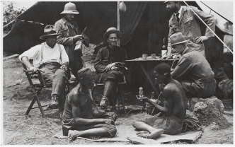 Amandus Johnson in Angola, At encampment with natives and other explorers, University of Pennsylvania Museum Photographic Archives; standard size prints; Africa, box AF 4: Amandus Johnson in Angola; Penn Museum