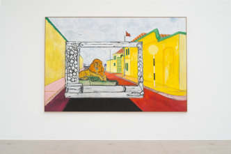 Peter Doig, Lion in the Road (Sailors), 2019, installation view Secession 2019, photo: Hannes Böck, Courtesy the artist and Michael Werner Gallery, New York and London / Bildrecht Vienna, 2019