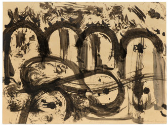 William S. Burroughs & Philip Taaffe, Scenic Railway Arcade, 1987 Ink on paper, 46 x 60 cm Courtesy Semiose, Paris Photo: A. Mole