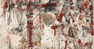 Vlassis Caniaris, Hommage aux murs d’Athènes, 1959, Oil and mixed media on canvas, 152 x 132 x 5 cm, Private Collection of Christos Larsinos