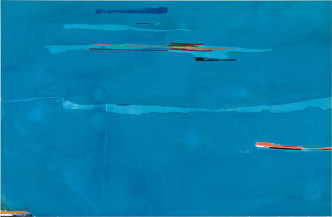 Helen Frankenthaler, Ocean Drive West #1, 1974, acrylic on canvas, 94 × 144 inches, © 2019 Helen Frankenthaler Foundation, Inc./Artists Rights Society (ARS)-New York, Photo: Rob McKeever, Courtesy Gagosian