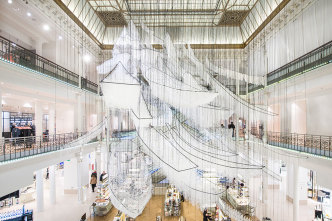 Chiharu Shiota, Where Are We Going?, 2017, White wool, wire, rope, Installation view: Where Are We Going?, Le Bon Marché, Paris, 2017, Photo: Gabriel de la Chapelle