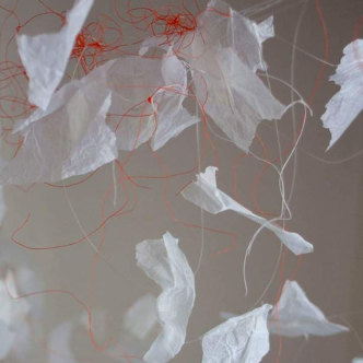 Evdokia Kyrkou, Installation, Handmade paper, yarn, Variable dimensions, Courtesy the artist