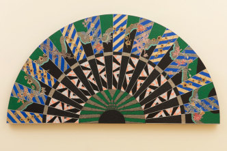 Miriam Schapiro, Mexican Memory, Acrylic, glitter and fabric on canvas, 121.9 x 243.8 cm, Collection of Kathleen and Douglas Landy-New York, © Miriam Schapiro