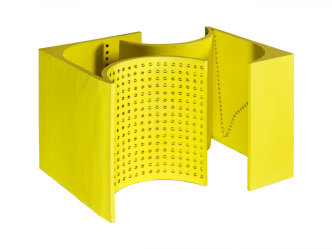 Paolo Scheggi, Maquette for the ‘Plastic Interchamber’, 1966, Sheets of curved, punched wood painted yellow, 52.5 × 86 × 66 cm, Franca and Cosima Scheggi Collection-Milan