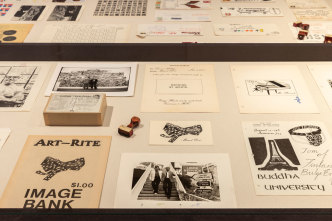 Image Bank: Annual Report, Image Requests and Mailings, Archival materials, installation view of the exhibition, KW Institute for Contemporary Art-Berlin, 2019, Courtesy Morris/Trasov Archive, Morris and Helen Belkin Art Gallery, University of Britsh Columbia (CA), Photo: Frank Sperlin