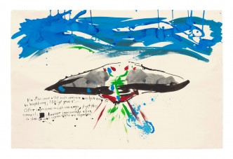 Raymond Pettibon, No Title (The after-sense o'...), 2018, Acrylic, watercolor, and ink on paper, 66 x 101.6 cm, © Raymond Pettibon, Courtesy the artist and David Zwirner Gallery