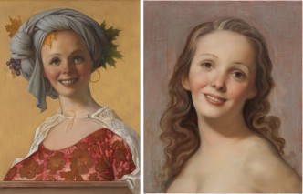 Left: John Currin, Daphna, 2019 Oil on canvas, 76.2 × 55.9 cm, © John Currin, Photo: Rob McKeever, Courtesy the artist and Gagosian. Right: John Currin, Rosalba, 2019 Oil on canvas, 55.9 × 45.7 cm, © John Currin, Photo: Rob McKeever, Courtesy the artist and Gagosian