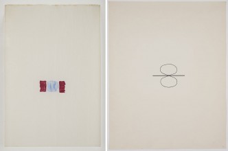 Left: Richard Tuttle, basis94, late 1970s, Watercolor on paper, 22.9 cm × 15.2 cm, © Richard Tuttle, Courtesy the artist and Pace Gallery. Right: Richard Tuttle, basis38, early 1970s, Ink on paper, 35.2 cm × 27.9 cm, © Richard Tuttle, Courtesy the artist and Pace Gallery