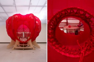 Left: Ernesto Neto, Circleprototemple, 2010, mixed media, 285 x 310 ø cm. Photo Stephen White : Hayward Gallery, London. Right: Ernesto Neto, Circleprototemple, 2010, mixed media, 285 x 310 ø cm. Photo Stephen White : Hayward Gallery, London